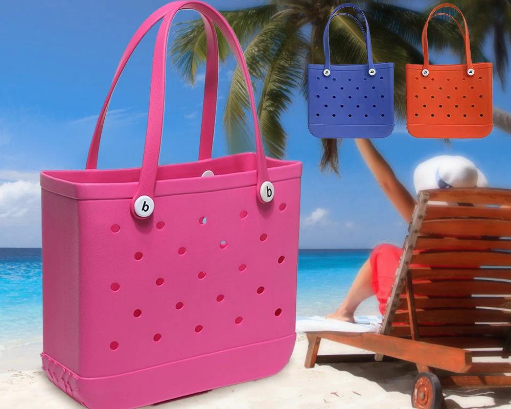 Waterproof Beach Tote Bag Summer EVA Beach Basket Women Picnic Shopping Shoulder Bag